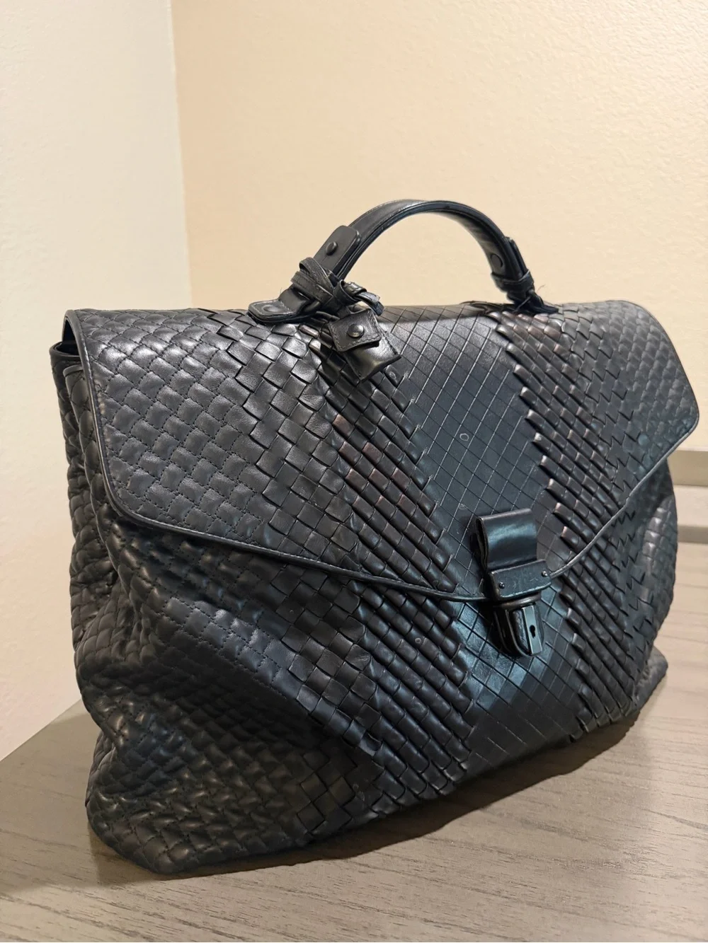 Bottega Veneta Black Leather Large Briefcase